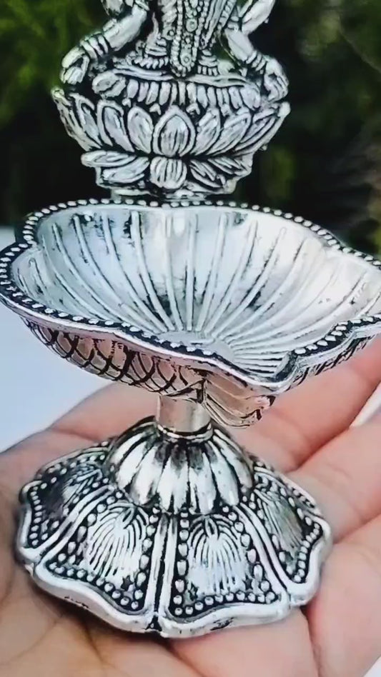 Antique German Silver Laxmi Diya
