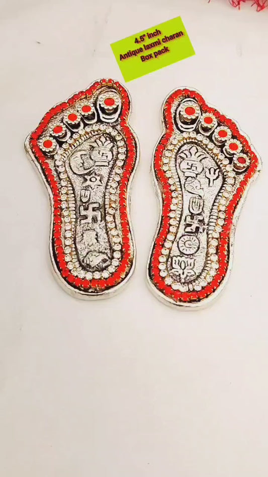 German Silver 4.5 Inches Lakshmi Charan with Stone Work