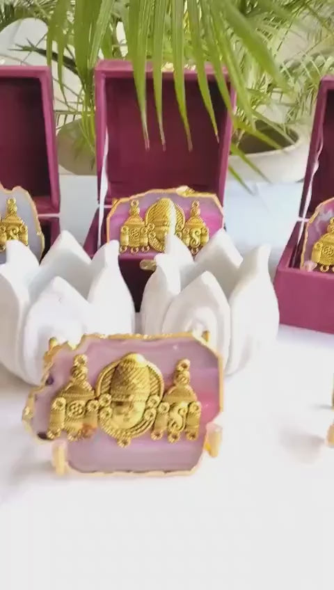 Tirupati Balaji on Natural Agate Stone with Stand & Suede Gift Box - Premium Gift for Any Occasion