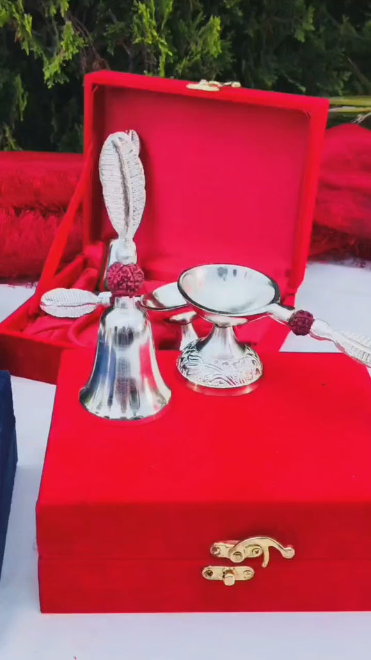 German Silver Bell with Aarti Diya Set