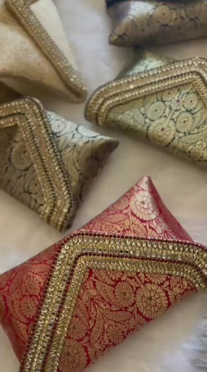 Brocade Elegant Envelope-style Clutch with Stone on Edges