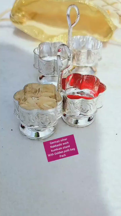 Set of 5 - 2" German Silver Haldi Kumkum Holder for Puja, Return Gift