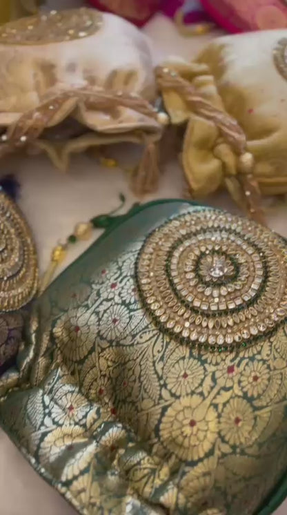 Rich Brocade Zari Potli Bag with Circular Motif With Stone