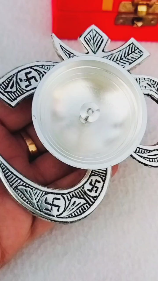 German Silver Combo of Om Diya with Bell