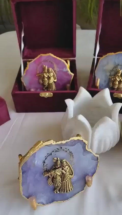 Radha Krishna on Agate with Stand & Suede Gift Box - Premium Gift for Any Occasion