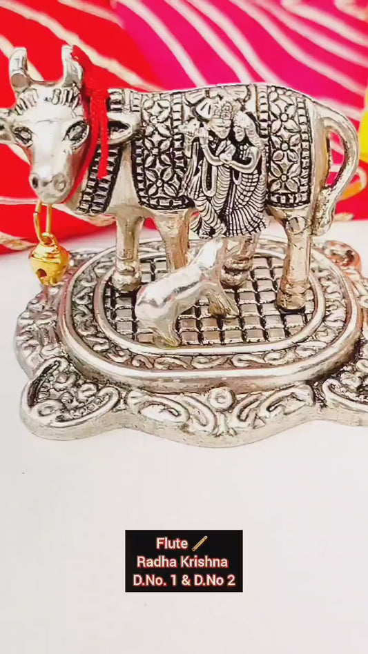 German Silver Cow Calf Set for Mandir, Car Dashboard & for Gifting