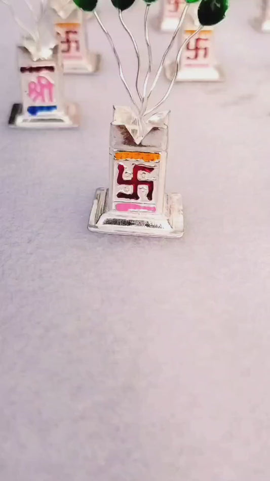 Single 2.5" Long German Silver Tulsi Vridavan with Potli Bag for Puja, Return Gift