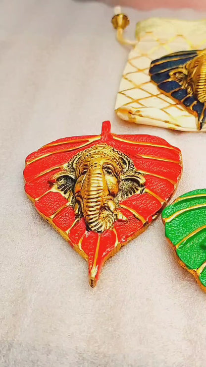 Set of 3 - Gold Plated German Silver Betel Leaf Hanging Ganesh with Enamel
