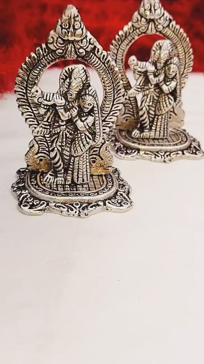 Antique Finish German Silver Radha Krishna with Arch -  Krishna Janmashtami Gift/Favors