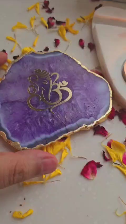 Ganesh Ji Agate with Marble T Light Holder - Ganpati Gift/ Ganesha Puja Gift