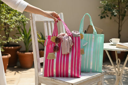 Striped Gota Silk Bags with Handle