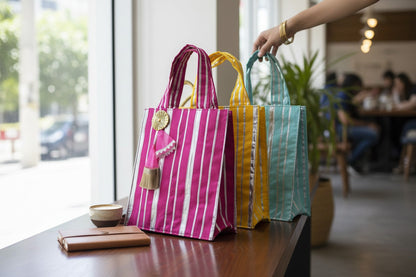 Striped Gota Silk Bags with Handle