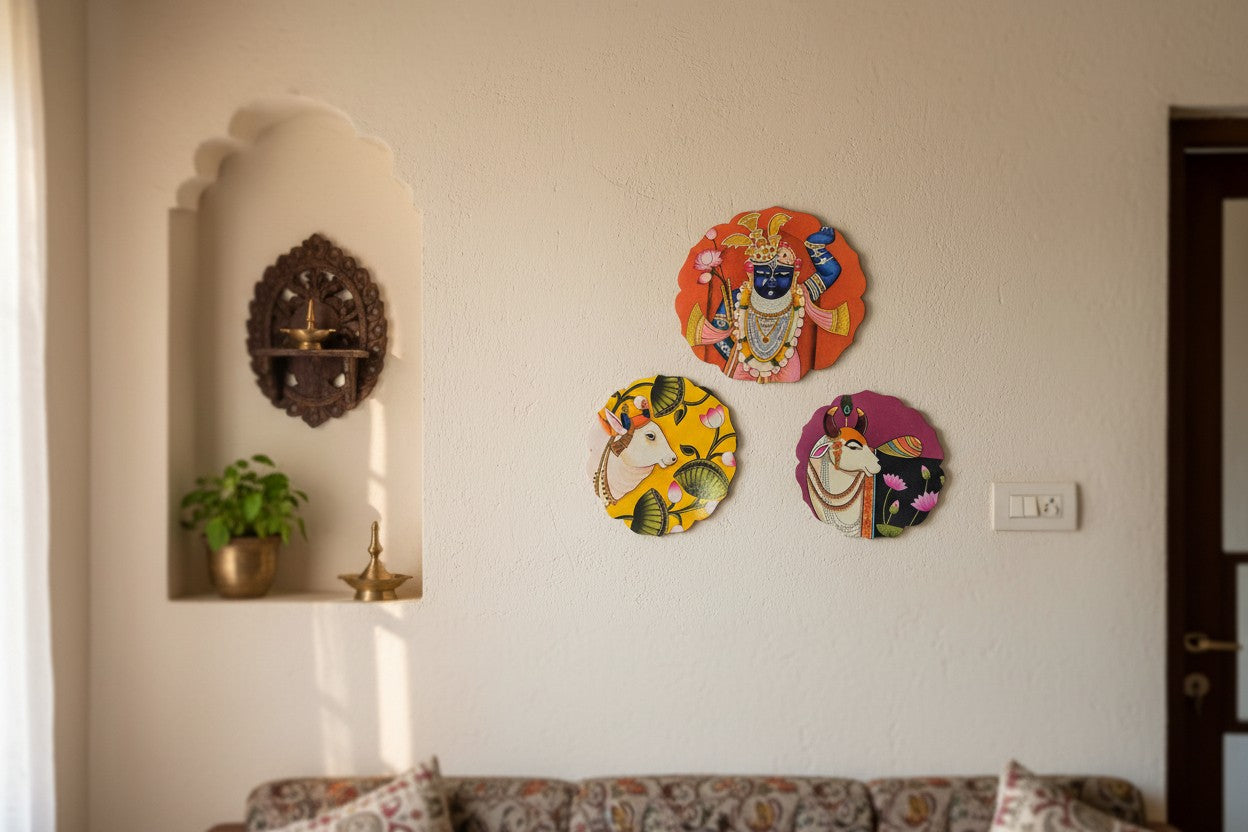 Set of 2 - Round Shape MDF Wall Hanging Decor