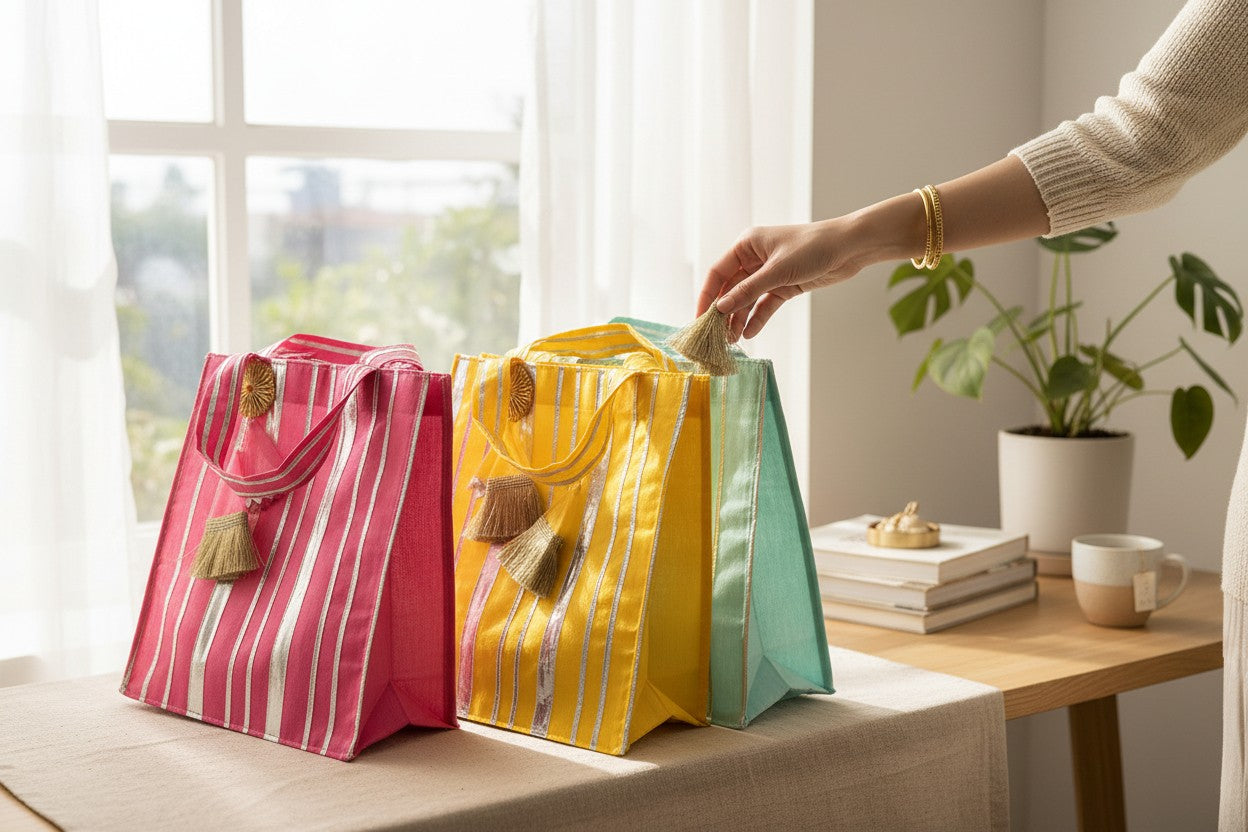 Striped Gota Silk Bags with Handle