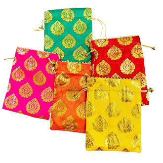 Small Potlis with Golden Design to Pack Gifts in Style - 7x9 - Set of 6