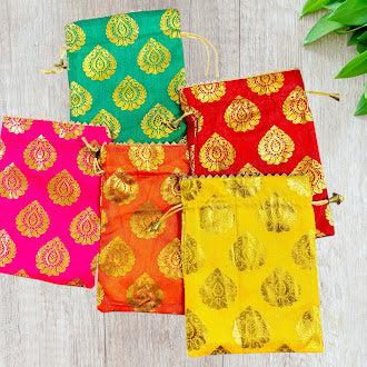 Small Potlis with Golden Design to Pack Gifts in Style - 7x9 - Set of 6