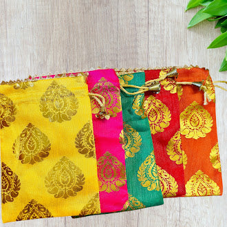 Small Potlis with Golden Design to Pack Gifts in Style - 7x9 - Set of 6