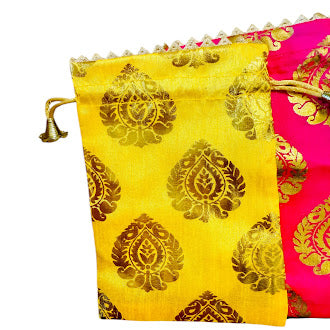 Small Potlis with Golden Design to Pack Gifts in Style - 7x9 - Set of 6